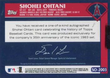 2018 Topps Transcendent Collection Japan Edition - Ohtani Through The Years Autographs #SO-2003 Shohei Ohtani Back