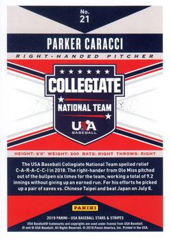 2019 Panini USA Baseball Stars & Stripes #21 Parker Caracci Back