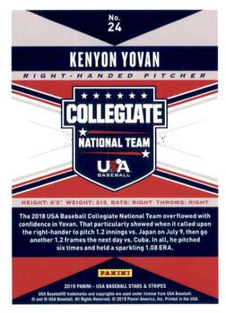 2019 Panini USA Baseball Stars & Stripes #24 Kenyon Yovan Back