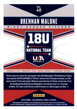 2019 Panini USA Baseball Stars & Stripes #40 Brennan Malone Back