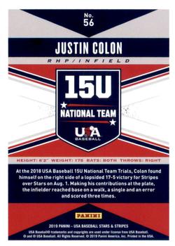 2019 Panini USA Baseball Stars & Stripes #56 Justin Colon Back