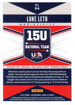 2019 Panini USA Baseball Stars & Stripes #64 Luke Leto Back