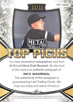 2018 Leaf Metal Draft - Top Picks Autographs Purple Wave #TP-NM1 Nick Madrigal Back