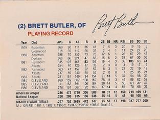 1987 Gatorade Cleveland Indians SGA #NNO Brett Butler Back