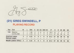 1987 Gatorade Cleveland Indians SGA #NNO Greg Swindell Back