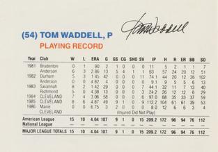 1987 Gatorade Cleveland Indians SGA #NNO Tom Waddell Back