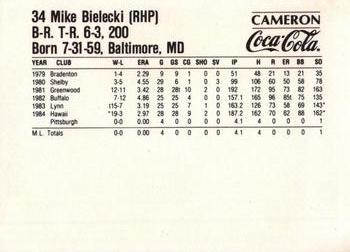 1985 Coca-Cola Pittsburgh Pirates #NNO Mike Bielecki Back
