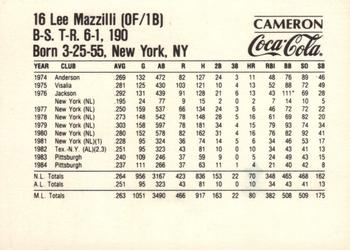 1985 Coca-Cola Pittsburgh Pirates #NNO Lee Mazzilli Back