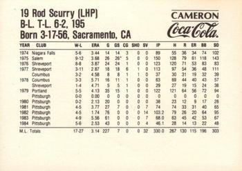 1985 Coca-Cola Pittsburgh Pirates #NNO Rod Scurry Back