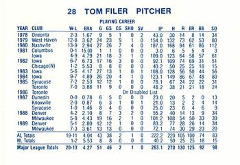 1990 Milwaukee Brewers Yearbook #NNO Tom Filer Back