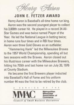 1998 Milwaukee Brewers Diamond Celebration #NNO Hank Aaron Back