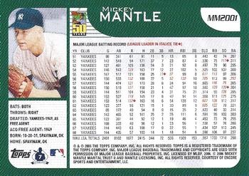 2006 Topps - The Mantle Collection #MM2001 Mickey Mantle Back