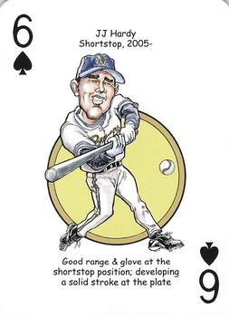 2007 Hero Decks Milwaukee Brewers Baseball Heroes Playing Cards #6♠ J.J. Hardy Front