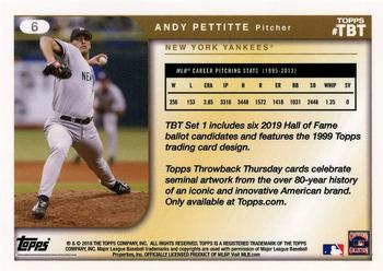 2019 Topps Throwback Thursday #6 Andy Pettitte Back