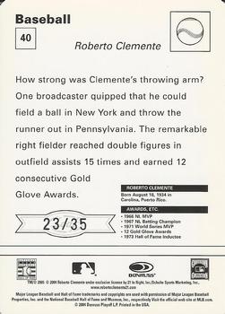 2005 Leaf - Sportscasters 35 Yellow Batting-Bat #40 Roberto Clemente Back
