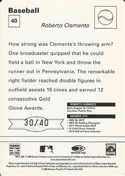 2005 Leaf - Sportscasters 40 Teal Fielding-Glove #40 Roberto Clemente Back