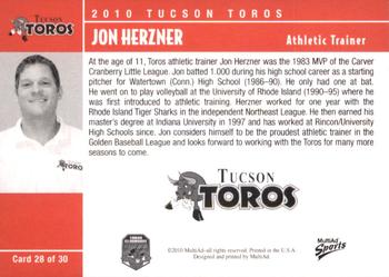 2010 MultiAd Tucson Toros #28 Jon Herzner Back