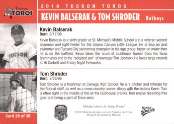 2010 MultiAd Tucson Toros #29 Kevin Balserak / Tom Shroder Back
