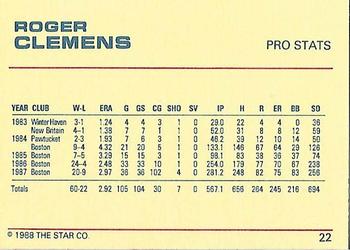 1988 Star Platinum #22 Roger Clemens Back