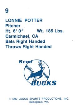 1990 Legoe Bend Bucks #9 Lonnie Potter Back