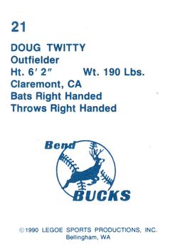 1990 Legoe Bend Bucks #21 Doug Twitty Back
