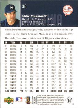 2006 Upper Deck #315 Mike Mussina Back