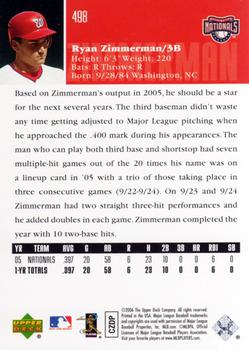 2006 Upper Deck #498 Ryan Zimmerman Back