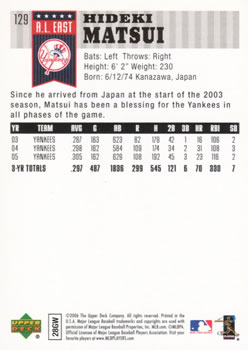 2006 Upper Deck First Pitch #129 Hideki Matsui Back