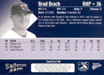 2011 MultiAd Tucson Padres #8 Brad Brach Back