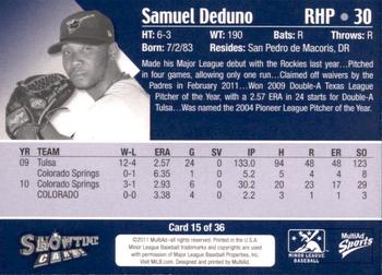 2011 MultiAd Tucson Padres #15 Samuel Deduno Back