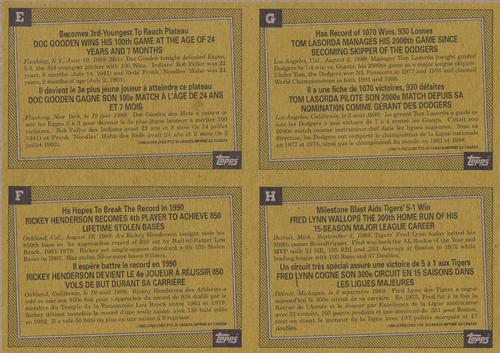 1990 O-Pee-Chee - Wax Box Bottom Panels #E-F-G-H Doc Gooden / Rickey Henderson / Tom Lasorda / Fred Lynn Back