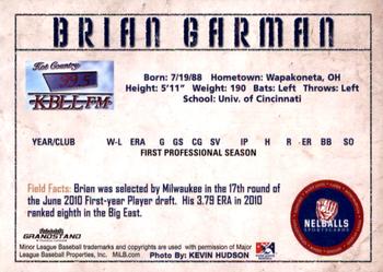 2010 Grandstand Helena Brewers #NNO Brian Garman Back
