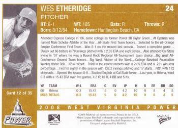 2008 MultiAd West Virginia Power #12 Wes Etheridge Back