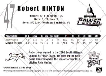 2005 Grandstand West Virginia Power #NNO Robert Hinton Back