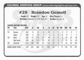 2004 Huntsville Stars #NNO Brandon Gemoll Back
