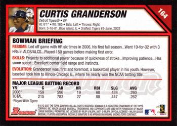 2007 Bowman #164 Curtis Granderson Back