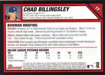 2007 Bowman #17 Chad Billingsley Back