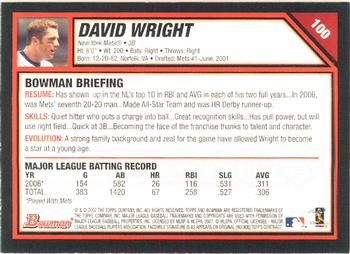 2007 Bowman #100 David Wright Back