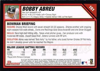 2007 Bowman #151 Bobby Abreu Back