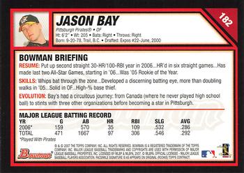 2007 Bowman #182 Jason Bay Back