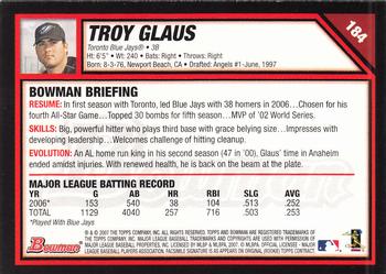 2007 Bowman #184 Troy Glaus Back