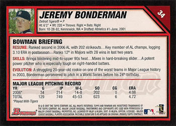 2007 Bowman #34 Jeremy Bonderman Back