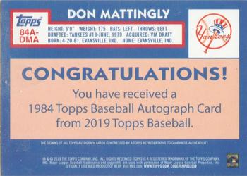 2019 Topps - 1984 Topps Baseball 35th Anniversary Autographs #84A-DMA Don Mattingly Back