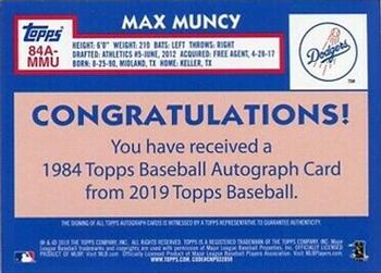 2019 Topps - 1984 Topps Baseball 35th Anniversary Autographs #84A-MMU Max Muncy Back