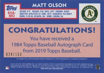 2019 Topps - 1984 Topps Baseball 35th Anniversary Autographs #84A-MO Matt Olson Back