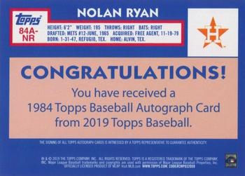 2019 Topps - 1984 Topps Baseball 35th Anniversary Autographs #84A-NR Nolan Ryan Back