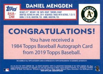2019 Topps - 1984 Topps Baseball 35th Anniversary Autographs #84A-DM Daniel Mengden Back