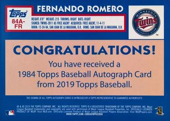 2019 Topps - 1984 Topps Baseball 35th Anniversary Autographs #84A-FR Fernando Romero Back