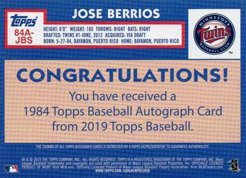2019 Topps - 1984 Topps Baseball 35th Anniversary Autographs #84A-JBS Jose Berrios Back