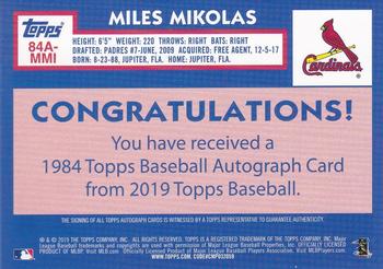 2019 Topps - 1984 Topps Baseball 35th Anniversary Autographs #84A-MMI Miles Mikolas Back